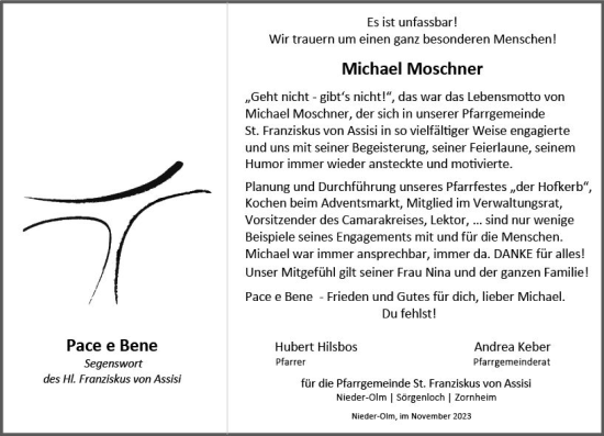 Traueranzeige von Michael Moschner von Allgemeine Zeitung Mainz