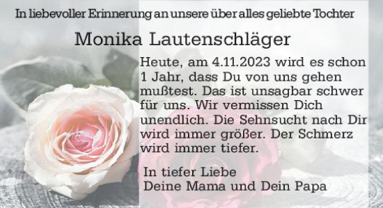 Traueranzeige von Monika Lautenschläger von Odenwälder Echo
