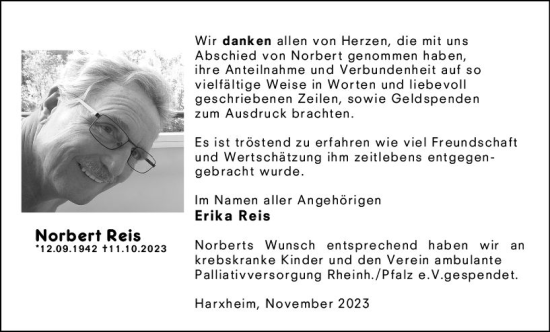 Traueranzeige von Norbert Reis von Allgemeine Zeitung Mainz