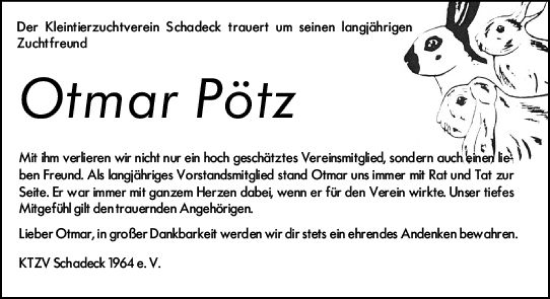 Traueranzeige von Otmar Pötz von Nassauische Neue Presse