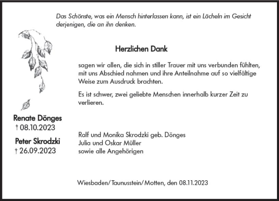 Traueranzeige von Renate Dönges von Wiesbadener Kurier