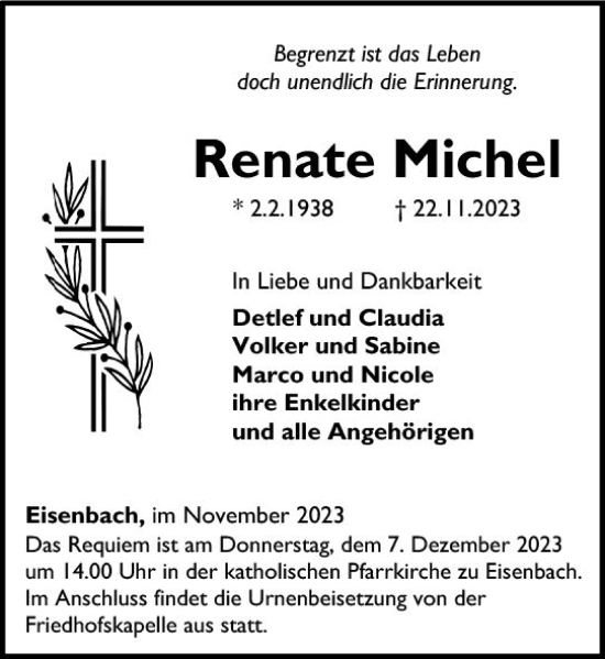 Traueranzeige von Renate Michel von Camberger Anzeiger