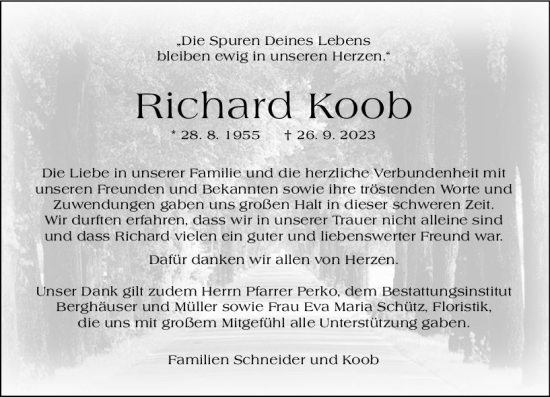 Traueranzeige von Richard Koob von Wetzlarer Neue Zeitung