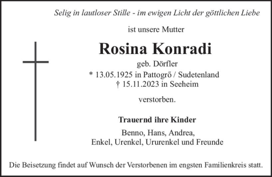 Traueranzeige von Rosina Konrad von Odenwälder Echo