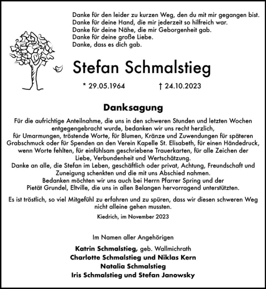 Traueranzeige von Stefan Schmalstieg von Wiesbadener Kurier