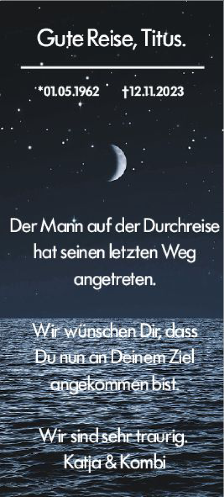 Traueranzeige von Titus  von Hinterländer Anzeiger
