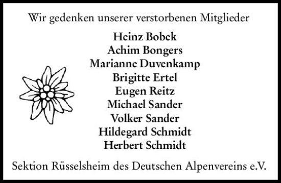 Traueranzeige von Totentafel vom 25.11.2023 von Rüsselsheimer Echo