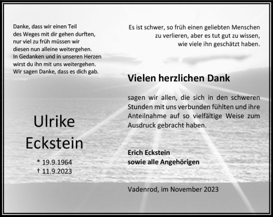 Traueranzeige von Ulrike Eckstein von Oberhessen Kurier