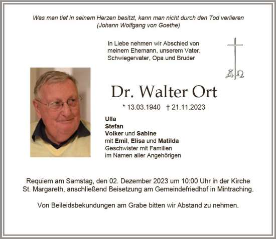 Traueranzeige von Walter Ort von Nassauische Neue Presse
