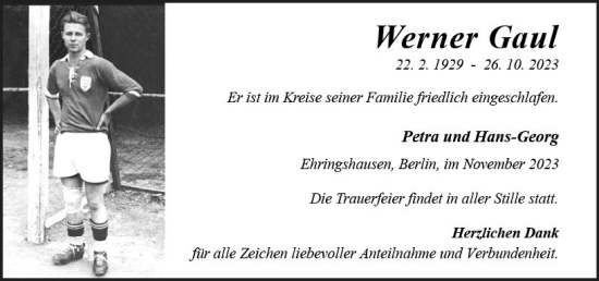 Traueranzeige von Werner Gaul von Wetzlarer Neue Zeitung