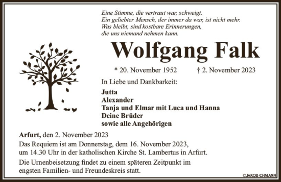 Traueranzeige von Wolfgang Falk von Nassauische Neue Presse