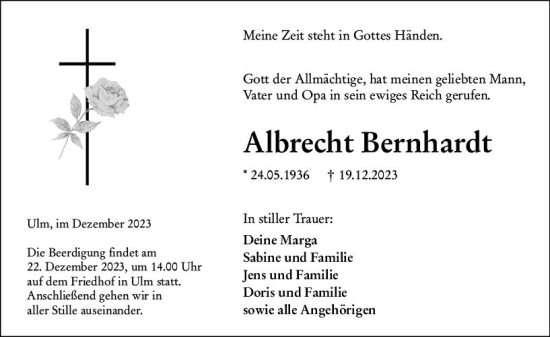 Traueranzeige von Albrecht Bernhardt von Weilburger Tageblatt