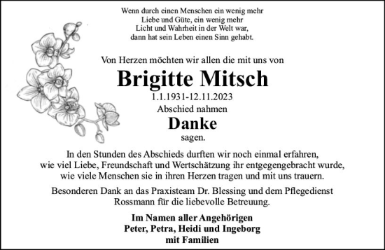 Traueranzeige von Brigitte Mitsch von Starkenburger Echo