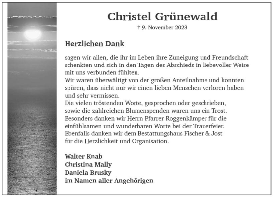 Traueranzeige von Christel Grünewald von Wiesbadener Kurier