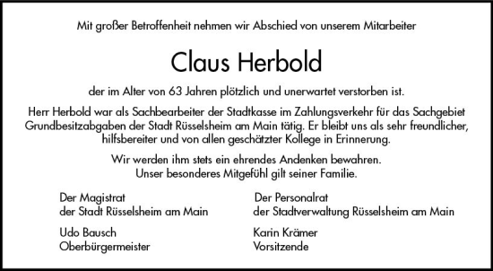 Traueranzeige von Claus Herbold von Starkenburger Echo