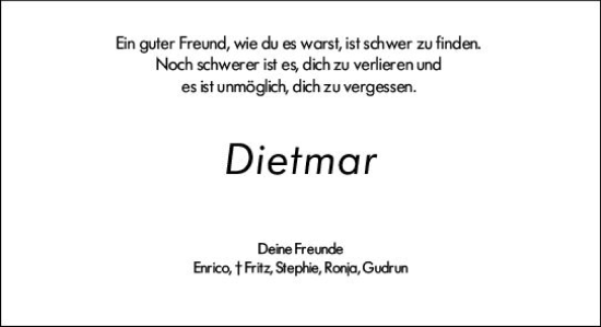 Traueranzeige von Dietmar  von Weilburger Tageblatt