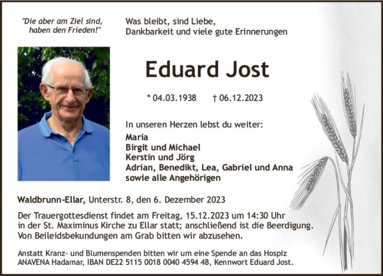 Traueranzeige von Eduard Jost von Nassauische Neue Presse