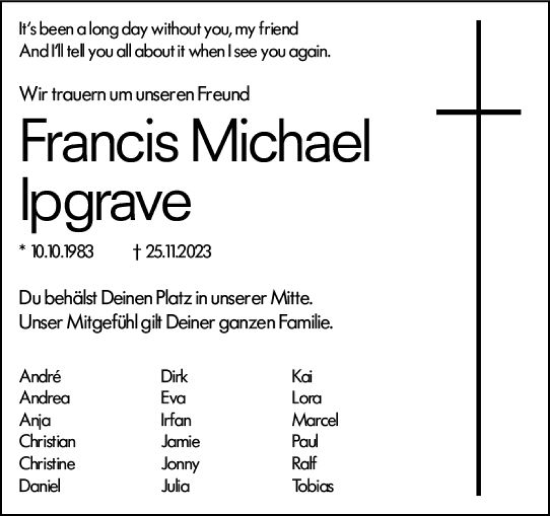 Traueranzeige von Francis Michael Ipgrave von Darmstädter Echo