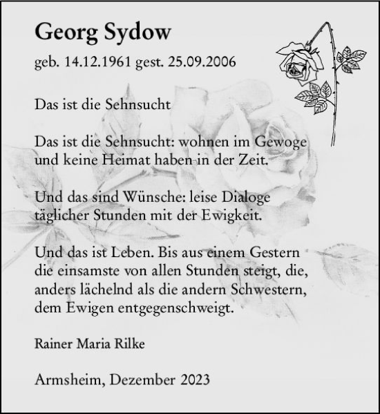 Traueranzeige von Georg Sydow von Allgemeine Zeitung Mainz