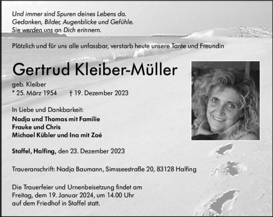 Traueranzeige von Gertrud Kleiber-Müller von Nassauische Neue Presse