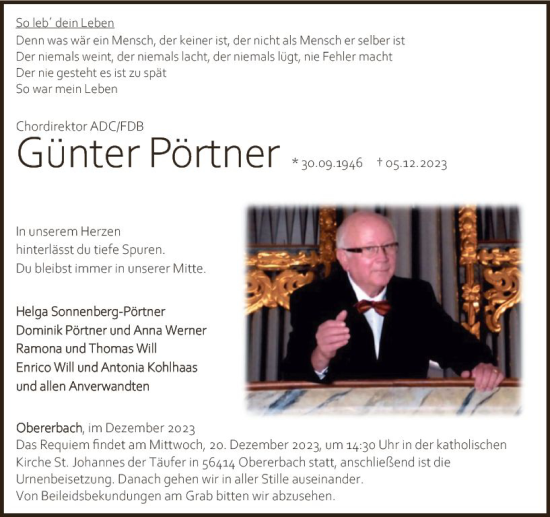 Traueranzeige von Günter Pörtner von Nassauische Neue Presse