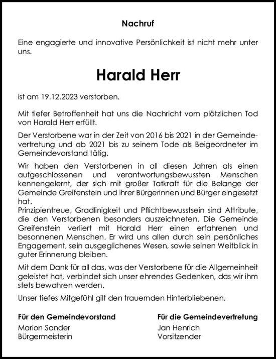 Traueranzeige von Harald Herr von Dill Block