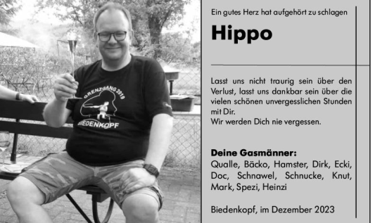 Traueranzeige von Hippo  von Hinterländer Anzeiger