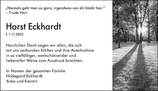 Traueranzeige von Horst Eckhardt von Allgemeine Zeitung Mainz