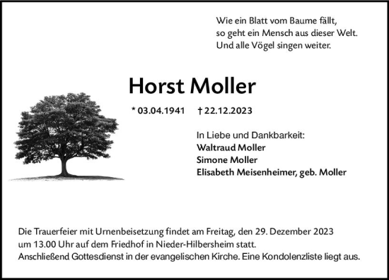 Traueranzeige von Horst Moller von Allgemeine Zeitung Bingen/Ingelheim