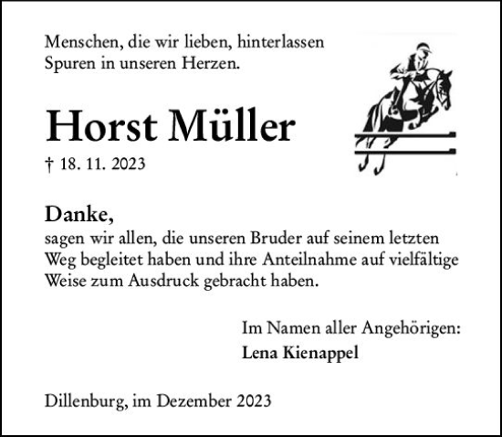 Traueranzeige von Horst Müller von Dill Block