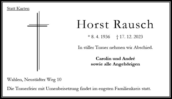 Traueranzeige von Horst Rausch von VRM Trauer