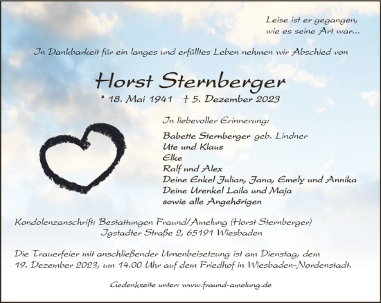 Traueranzeige von Horst Sternberger von Wiesbadener Kurier