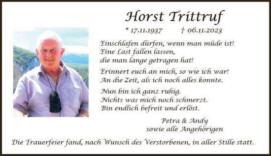 Traueranzeige von Horst Trittruf von Allgemeine Zeitung Mainz