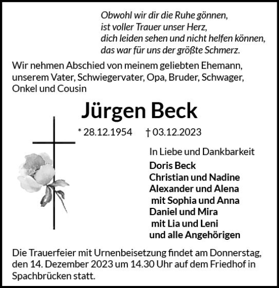 Traueranzeige von Jürgen Beck von Darmstädter Echo