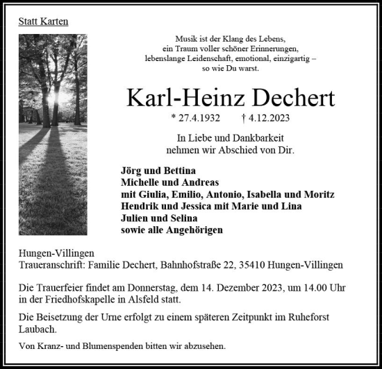 Traueranzeige von Karl-Heinz Dechert von VRM Trauer