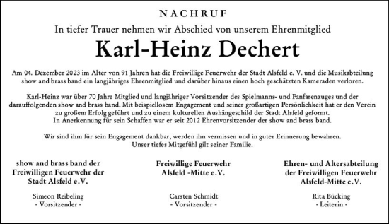 Traueranzeige von Karl-Heinz Dechert von VRM Trauer