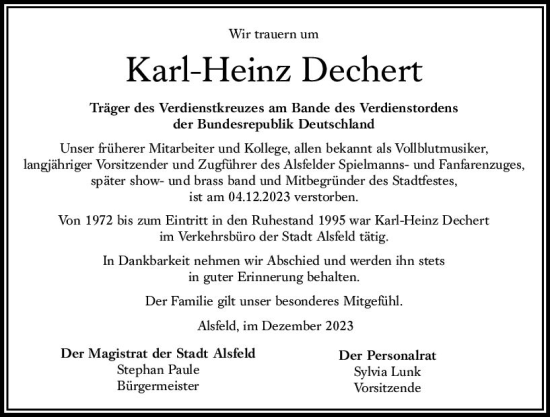 Traueranzeige von Karl-Heinz Dechert von VRM Trauer