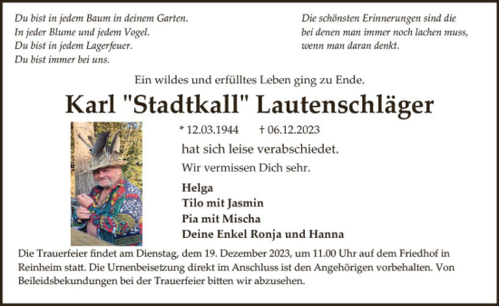 Traueranzeige von Karl Lautenschläger von Darmstädter Echo