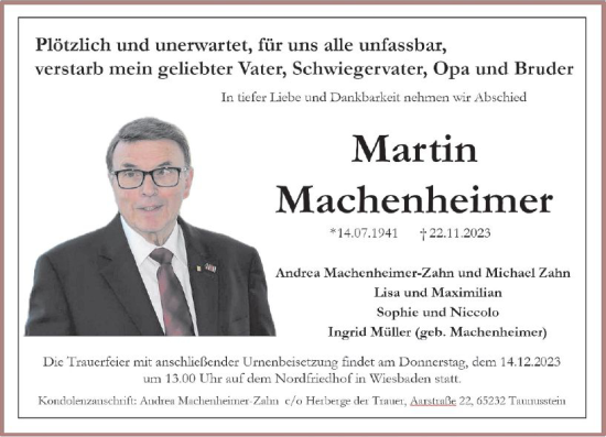 Traueranzeige von Martin Machenheinier von Wiesbadener Kurier