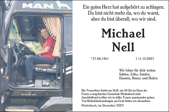 Traueranzeige von Michael Nell von Dill Block