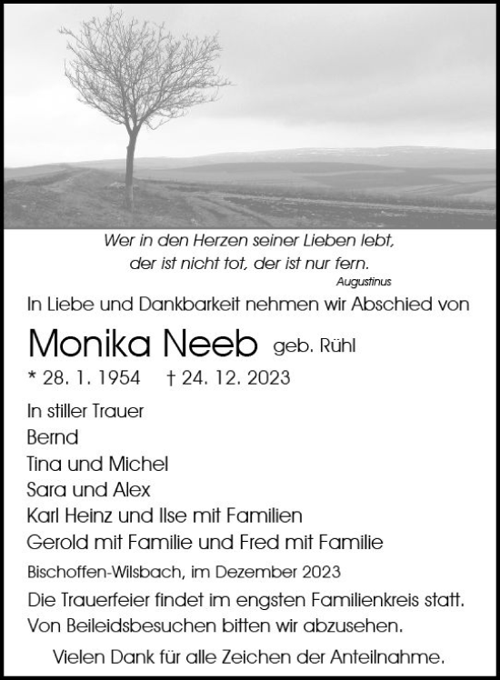 Traueranzeige von Monika Neeb von Wetzlarer Neue Zeitung