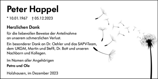 Traueranzeige von Peter Happel von Hinterländer Anzeiger