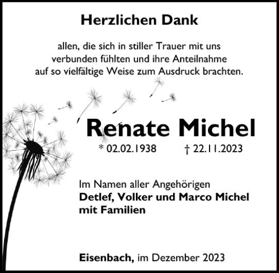 Traueranzeige von Renate Michel von Camberger Anzeiger