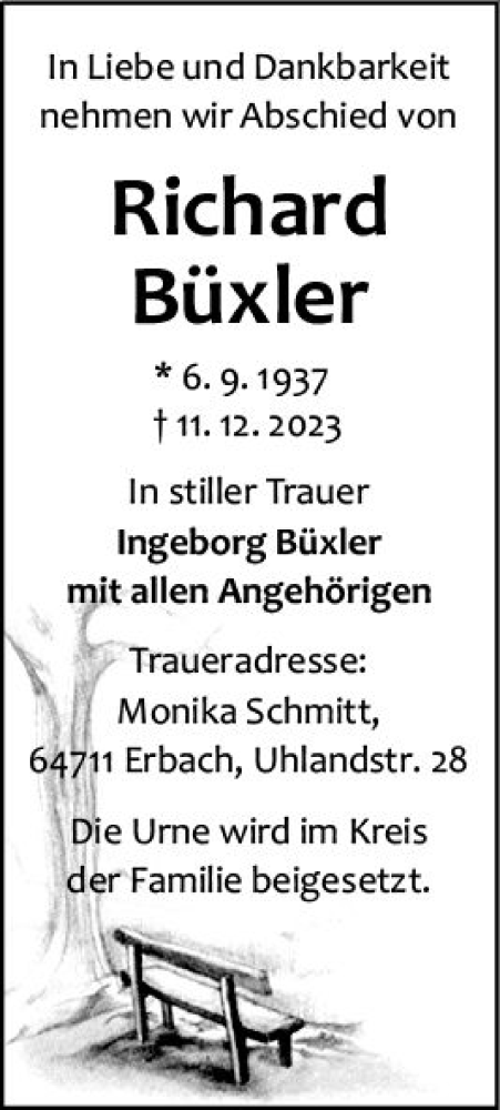 Traueranzeige von Richard Büxler von Odenwälder Echo