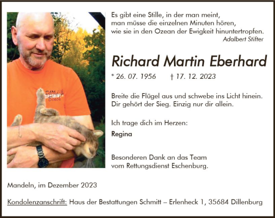 Traueranzeige von Richard Martin Eberhard von Dill Block
