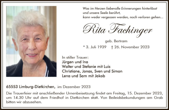 Traueranzeige von Rita Fachinger von Nassauische Neue Presse