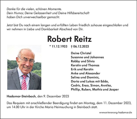 Traueranzeige von Robert Reitz von Nassauische Neue Presse