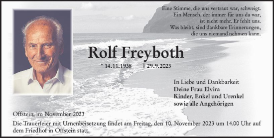 Traueranzeige von Rolf Freyboth von Wormser Zeitung