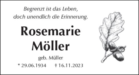 Traueranzeige von Rosemarie Möller von Wetzlarer Neue Zeitung