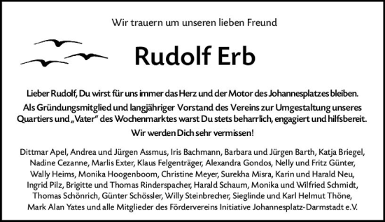 Traueranzeige von Rudolf Erb von Darmstädter Echo